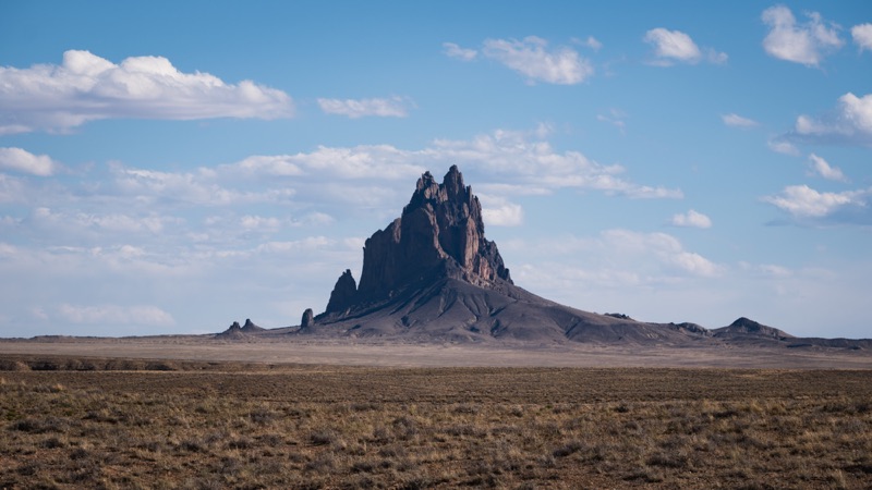 Shiprock rising above the high desert plain of the Navajo Nation, New Mexico